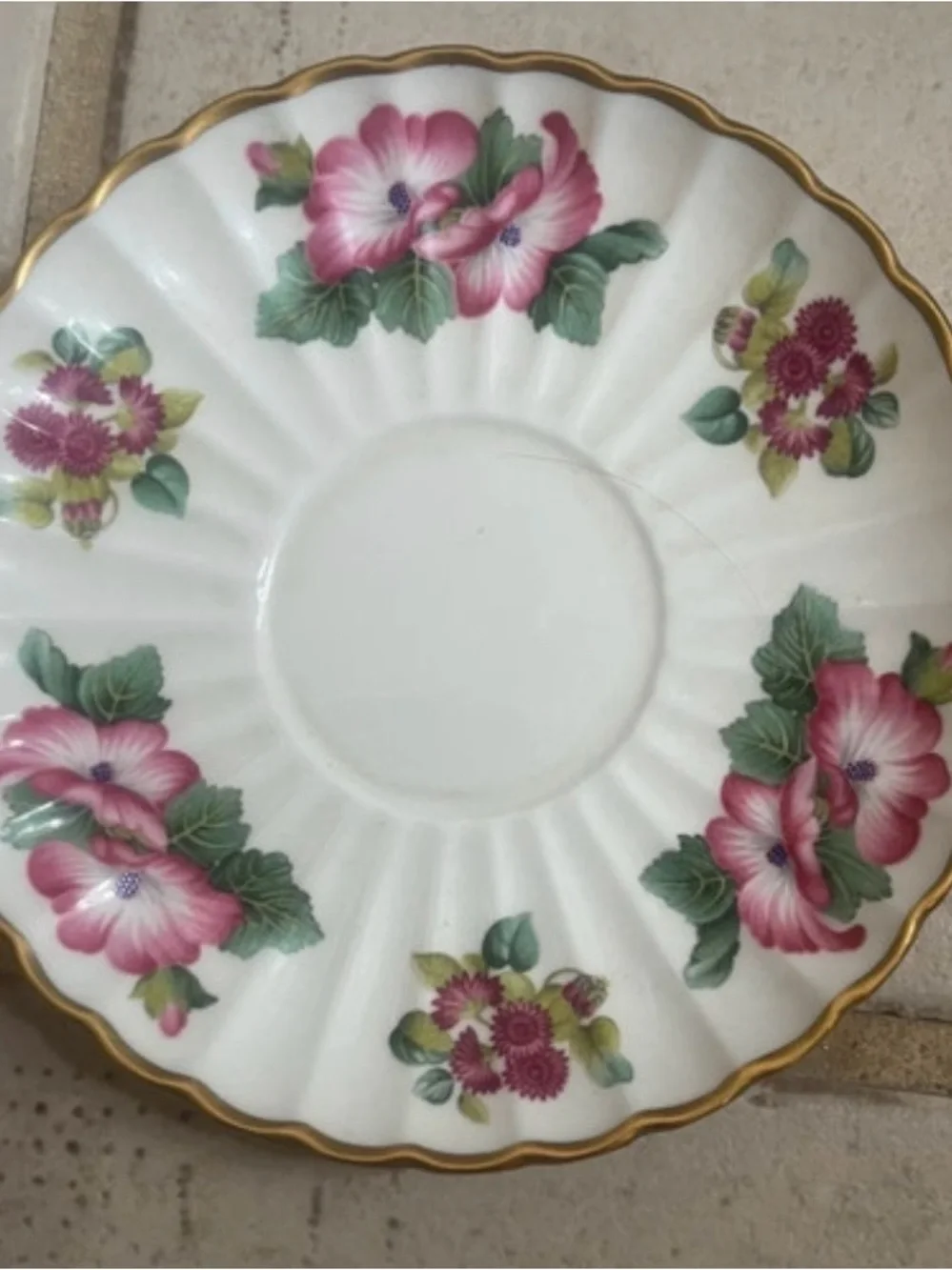 Spode Pink Floral Gold Rim Teacup and Saucer